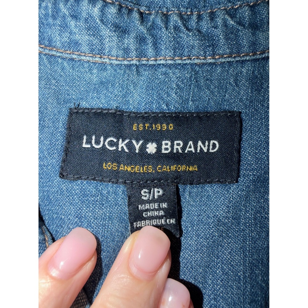 Lucky Brand Womens Medium Wash Denim Western Snap Front Shirt Dress Small B7 - Picture 8 of 9
